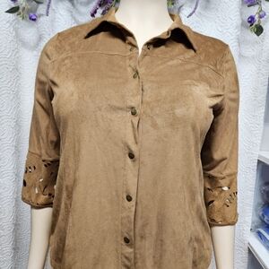 Erin London Tan 3/4 Sleeve Button Down Shirt